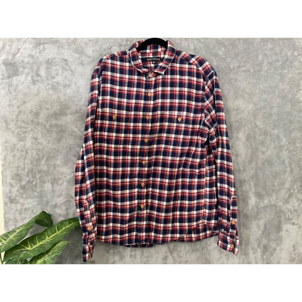 J Crew Mercantile Flannel Camp Shirt Men’s size XL Button Up Plaid Long Sleeve